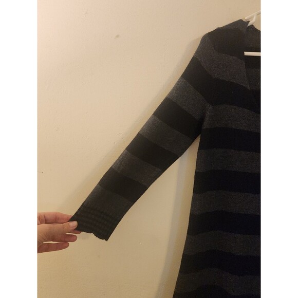 Express Medium Black & Gray V-Neck Striped Sweater Dress Pockets Wool Blend Y2K - Picture 5 of 11